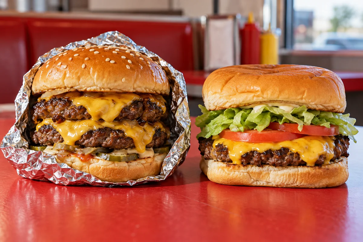 A burger and a chicken sandwich